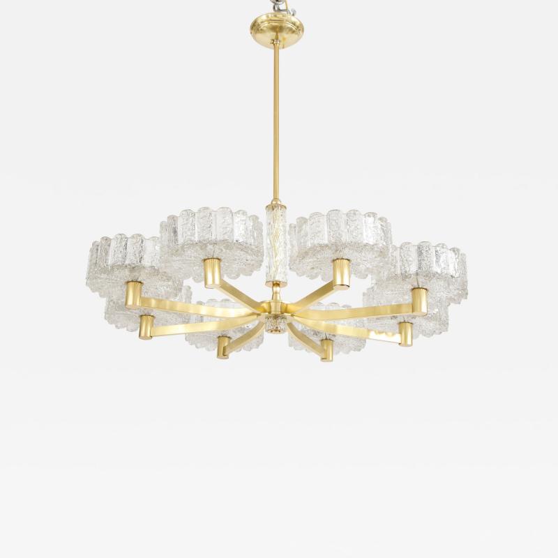 Carl Fagerlund Carl Fagerlund For Orrefors Brass And Glass Swedish Chandelier