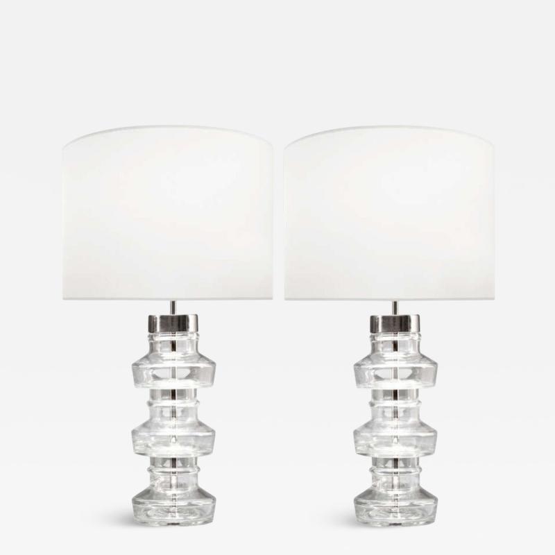 Carl Fagerlund Carl Fagerlund Swedish Modern Nickel Glass Table Lamps Sweden 1960s