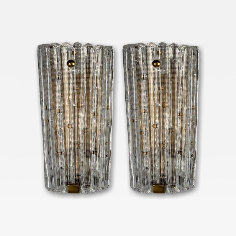 Carl Fagerlund Carl Fagerlund Textured Glass Brass Large Wall Sconces Sweden 1940s
