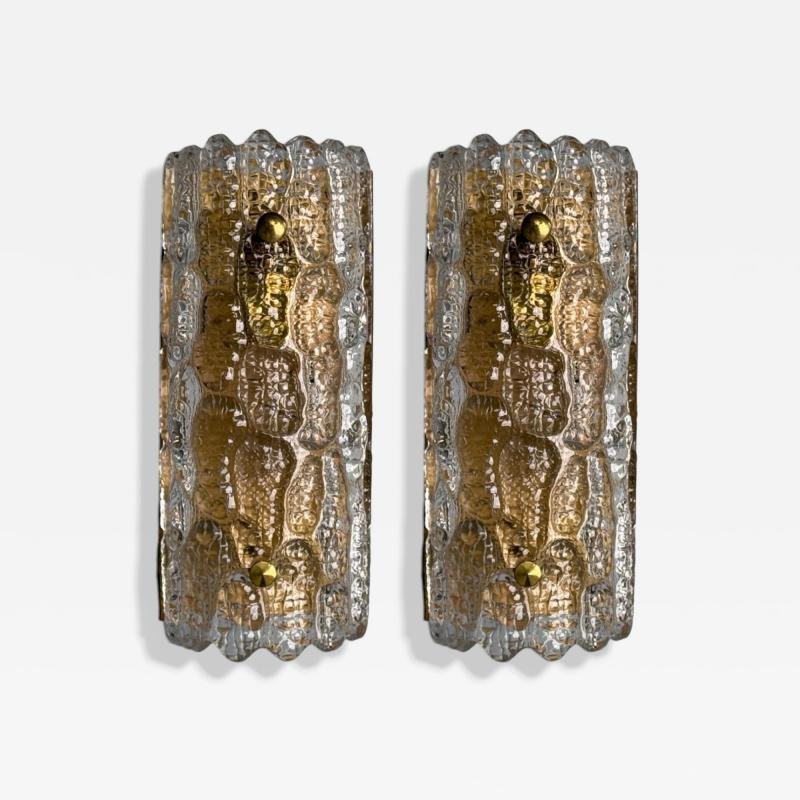 Carl Fagerlund Carl Fagerlund Textured Glass Brass Wall Lights Sweden 1960s