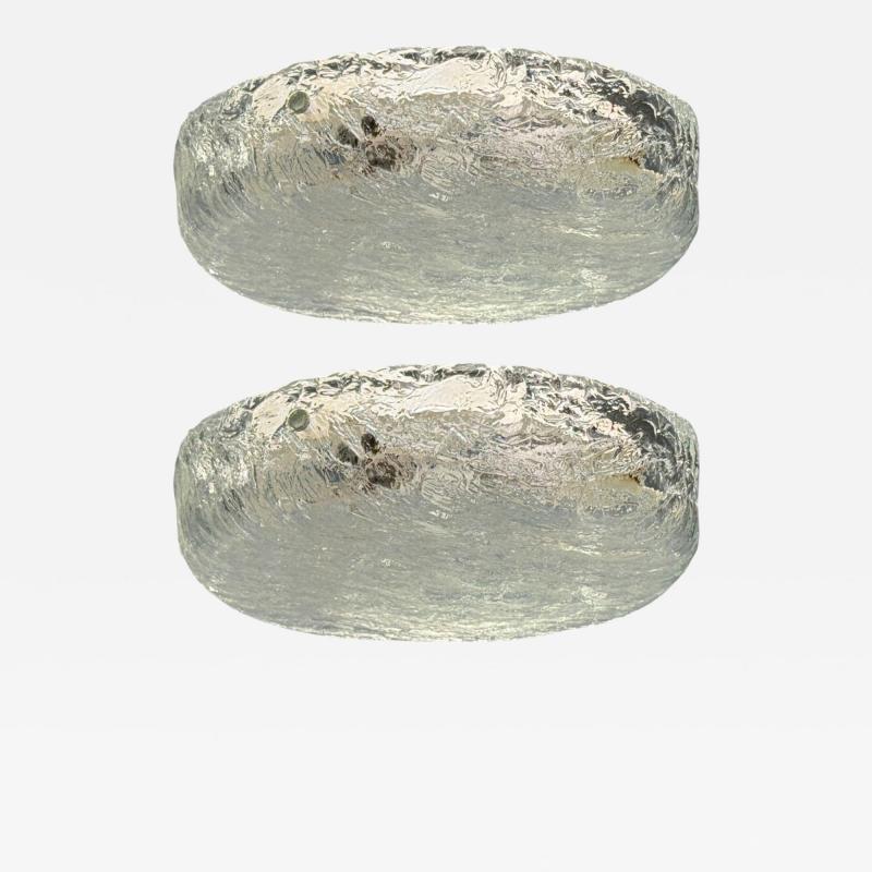 Carl Fagerlund Carl Fagerlund Textured Glass Nickel Flush Mount Fixtures Sweden 1950s