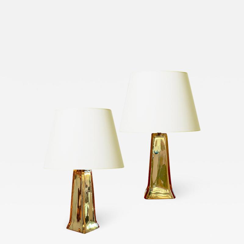 Carl Fagerlund Exceptional Pair of Table Lamps in Mirrored Pale Gold Glass by Carl Farborg
