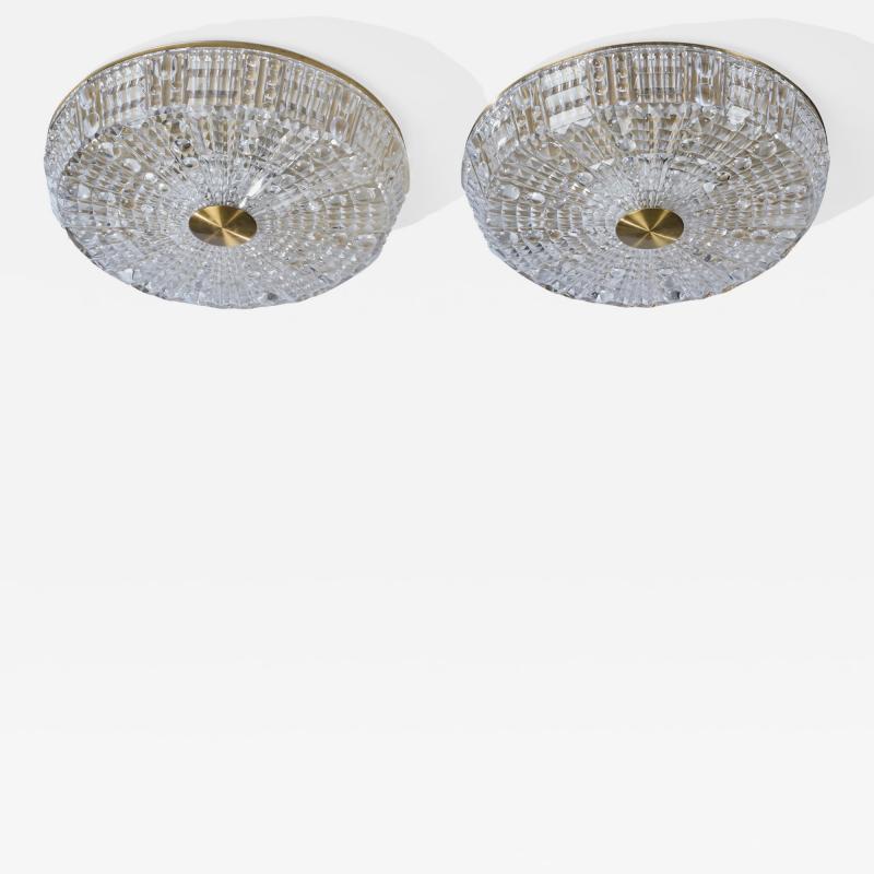 Carl Fagerlund Flush Mounts with Brass and Glass Sweden 1950s