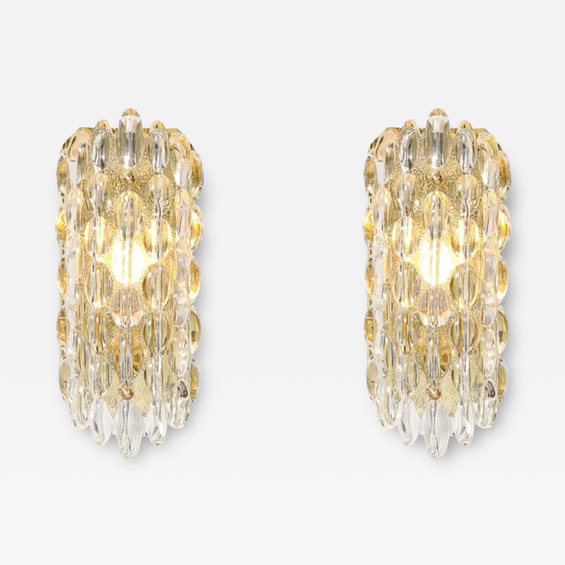 Carl Fagerlund Mid Century Modern Textural Glass Brass Sconces by Carl Fagerlund for Orrefors