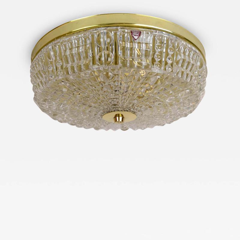 Carl Fagerlund Midcentury Orrefors Crystal Brass Ceiling Lamp Carl Fagerlund 1970s Sweden
