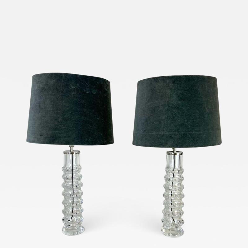 Carl Fagerlund Midcentury Pair of Crystal Lamps by Carl Fagerlund for Orrefors Sweden 1970s