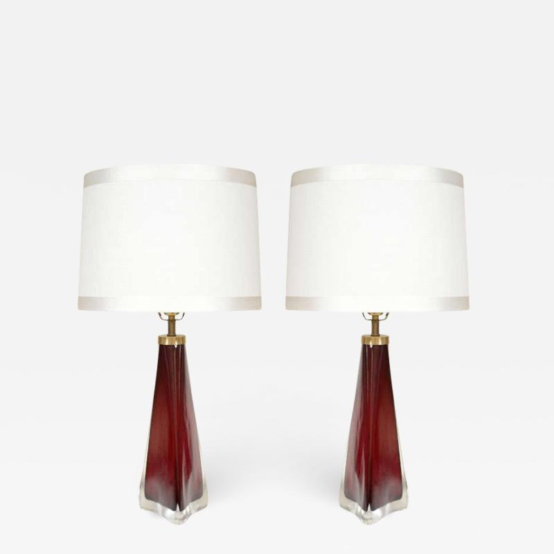 Carl Fagerlund Orrefors Triangular Ruby Glass Lamps