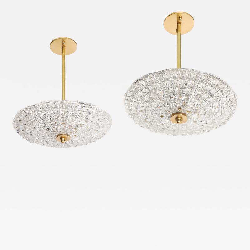 Carl Fagerlund Pair of 1950s Crystal and Brass Chandeliers by Carl Fagerlund for Orrefors 