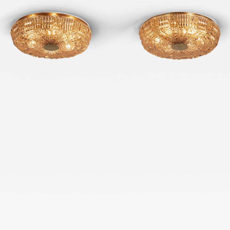 Carl Fagerlund Pair of Crystal Glass and Brass Ceiling Lamps by Carl Fagerlund Sweden ca 1950s