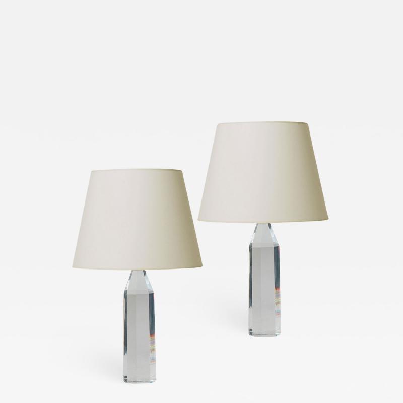 Carl Fagerlund Pair of Faceted Cut Crystal Table Lamps by Fagerlund for Orrefors