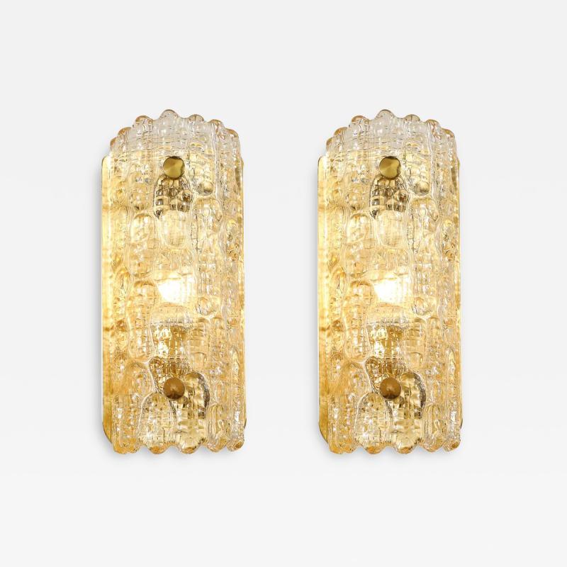 Carl Fagerlund Pair of Mid Century Mottled Honey Glass Sconces by Carl Fagerlund for Orrefors