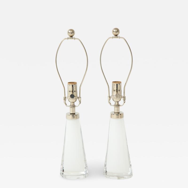 Carl Fagerlund Pair of White Crystal Lamps by Orrefors 