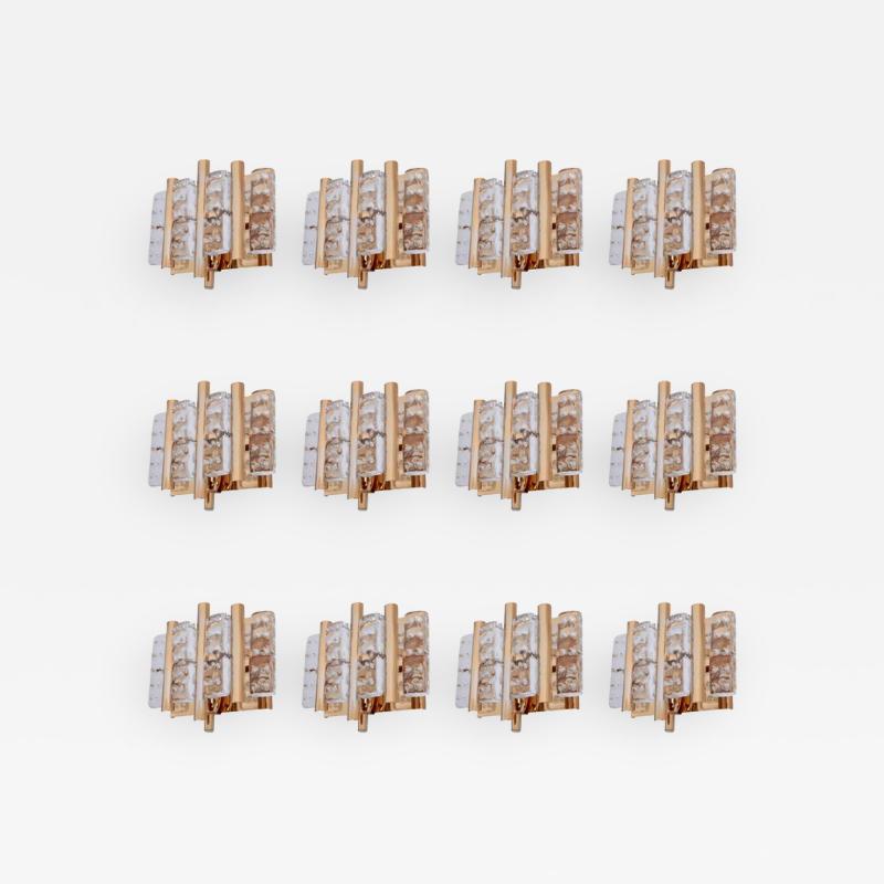 Carl Fagerlund Set of 12 Brass Carl Fagerlund Wall Lamps by Lyfa and Orrefors Glass