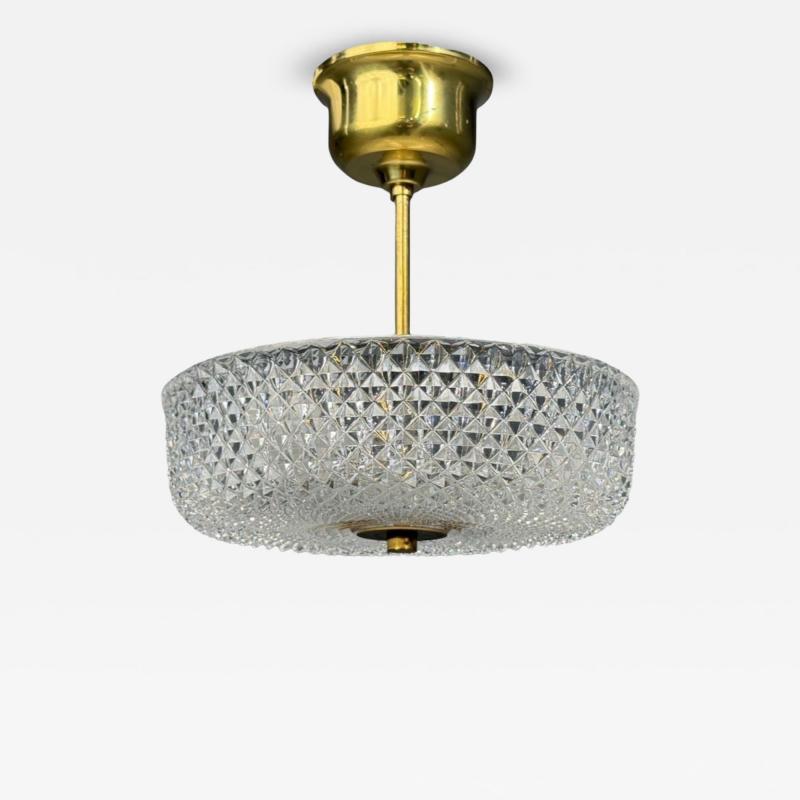 Carl Fagerlund Style Pendant Light Brass Textured Glass Sweden 1960s