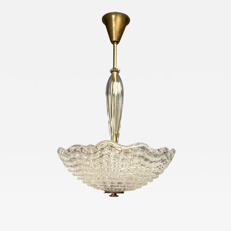Carl Fagerlund Swedish Modern Textured Glass Chandelier Sweden 1940s