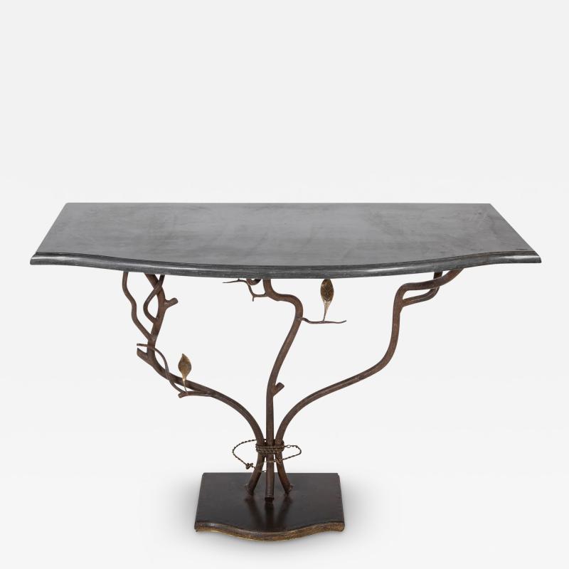 Carl Gillberg A Branch Form Iron Base Marble Top Console in the Manner of Carl Gillberg