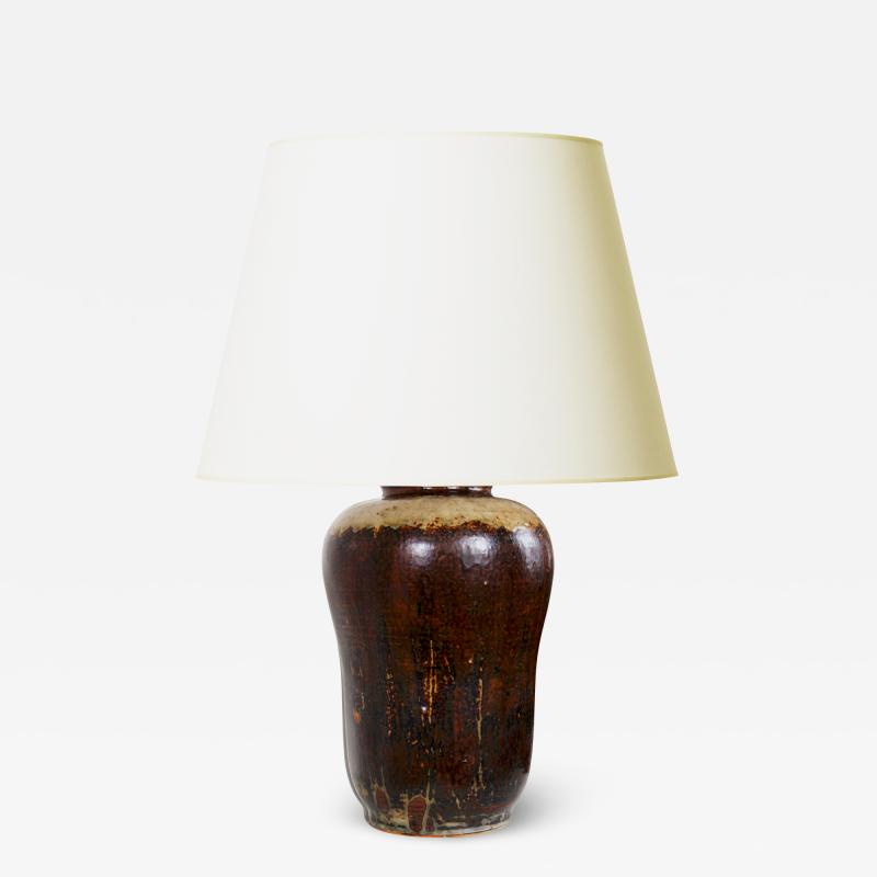 Carl Halier Exceptional table lamp with masterfully executed Sung glazing by Carl Halier