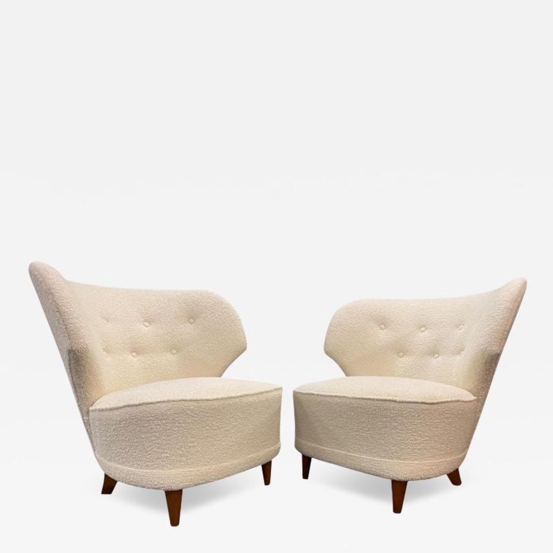 Carl Johan Boman Pair Of Carl Johan Boman Armchairs Upholstered in White Fabric Boman Oy 1950s