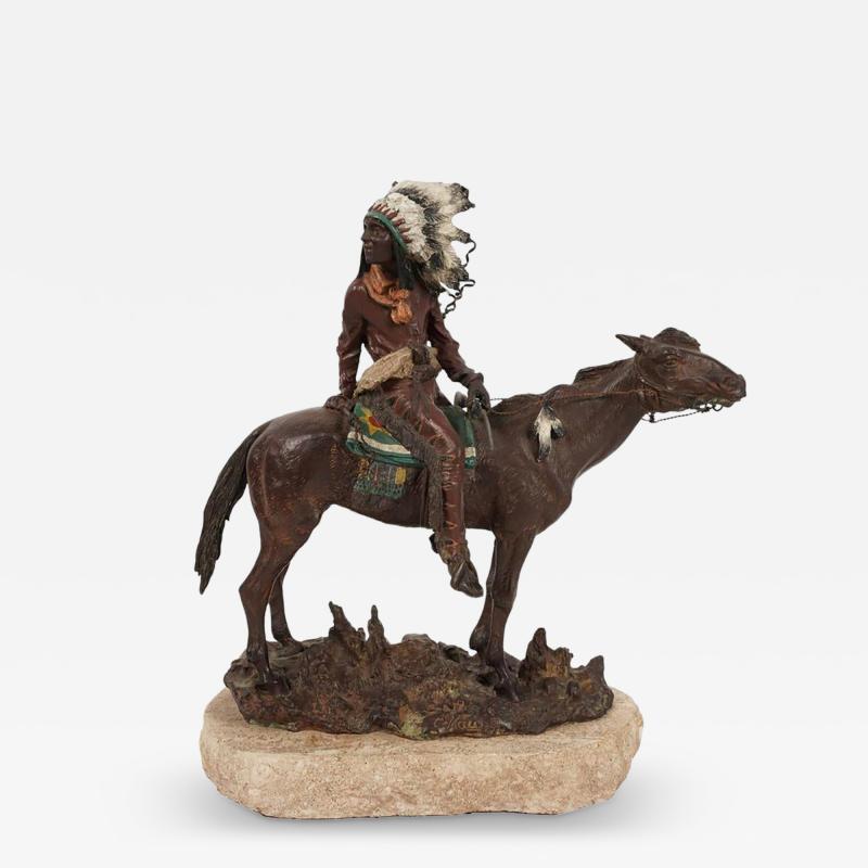Carl Kauba Austrian Vienna Bronze Sculpture of Indian Warrior on Horseback
