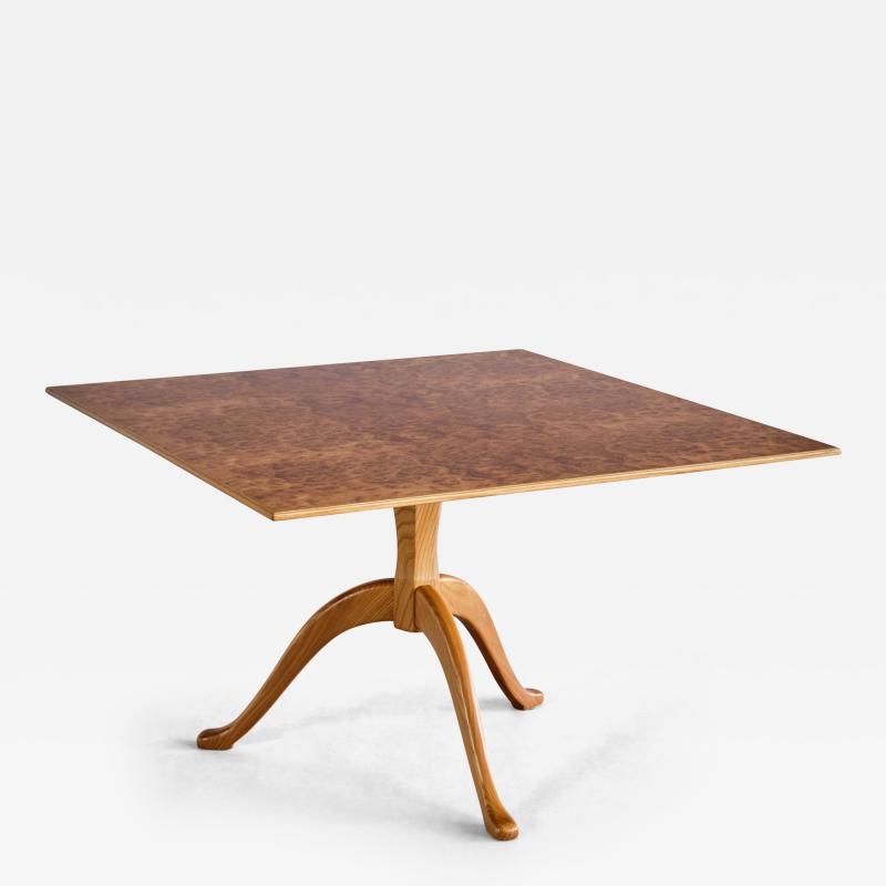 Carl Malmsten Carl Malmsten Berg Three Legged Coffee Table in Burl Elmwood Sweden 1960s