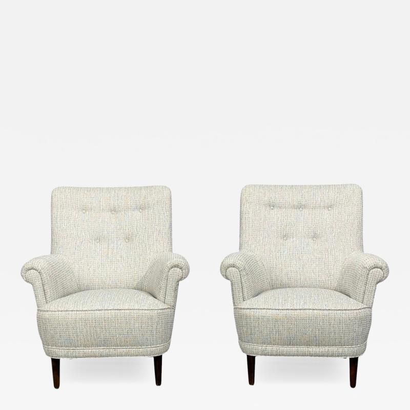 Carl Malmsten Carl Malmsten Lounge Chairs Grey Fabric Wood Sweden 1950s