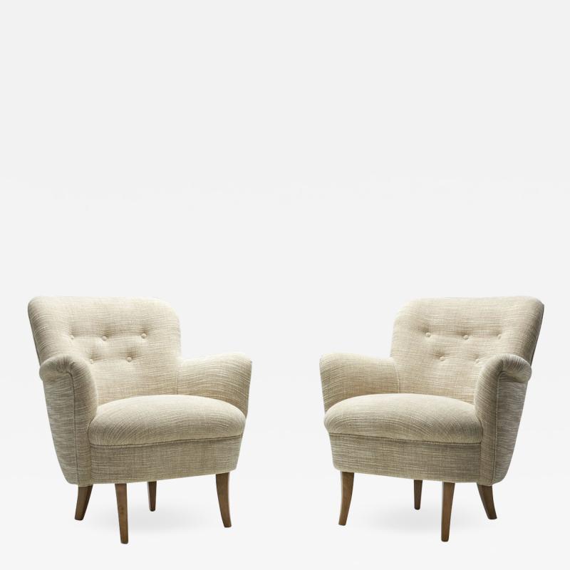 Carl Malmsten Carl Malmsten Upholstered Armchairs for O H Sj gren Sweden 1960s