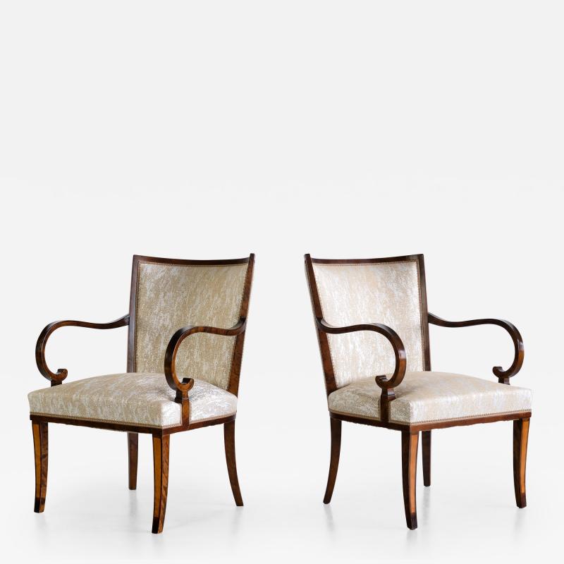 Carl Malmsten Pair of Carl Malmsten Armchairs in Birch and Satinwood Bodafors Sweden 1930s