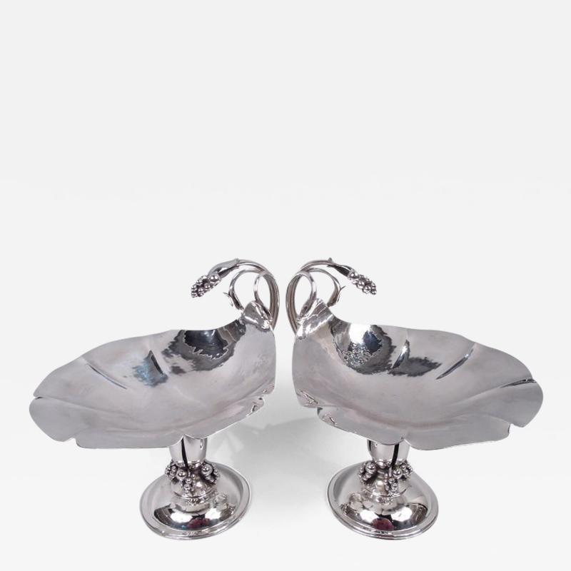 Carl Poul Petersen Pair of Poul Petersen Danish Modern Sterling Silver Lilypad Compotes