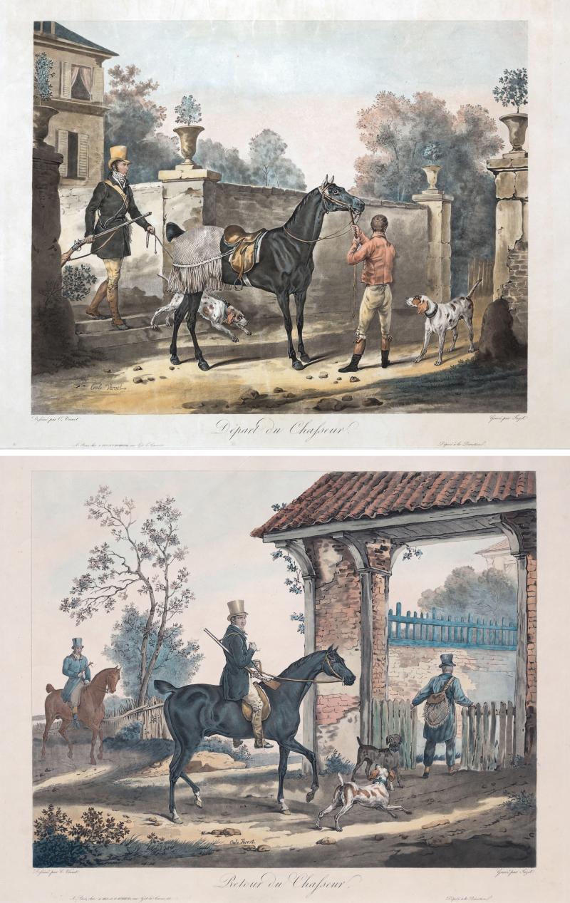 Carle Vernet PAIR OF 19TH CENTURY COLOURED LITHOGRAPHS AFTER CARLE VERNET ENGRAVED BY JAZET