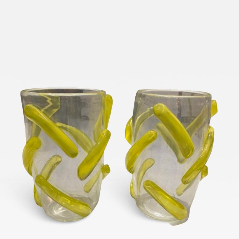 Carlo Colizza Colizza Murano Glass Neon Yellow Vases