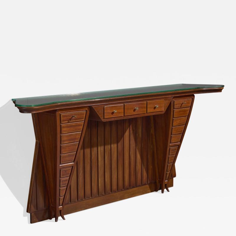 Carlo Enrico Rava Console Table with Walnut Mahogany Brass and Glass Italy