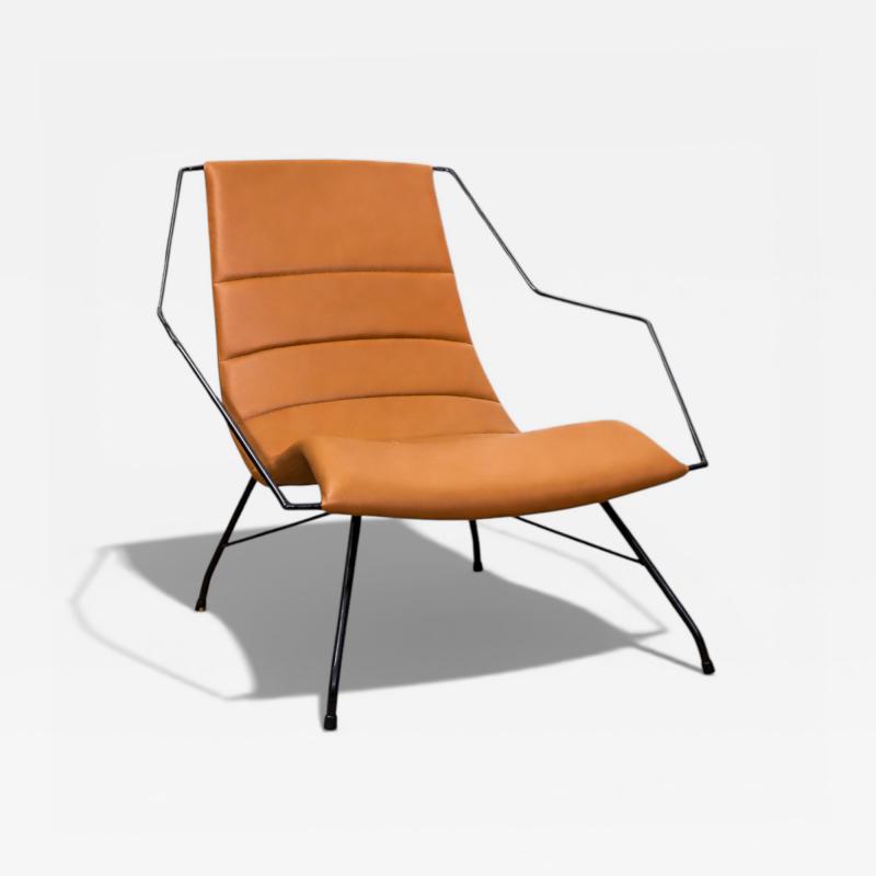 Carlo Hauner Armchair in Brown Leather Iron Carlo Hauner 1950s