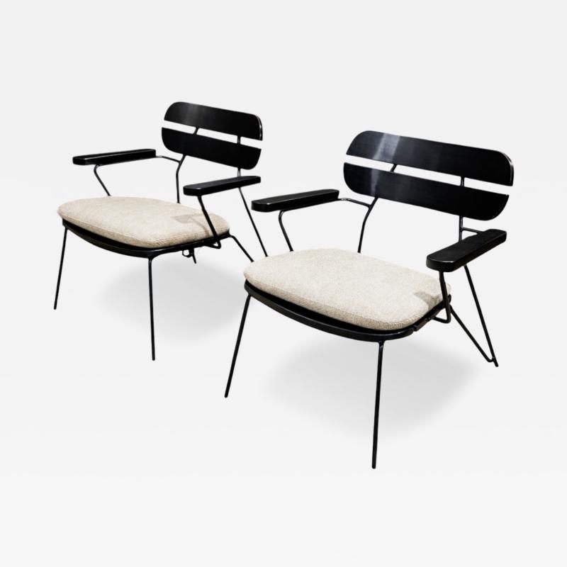 Carlo Hauner Armchairs in Ebonized Wood Metal Carlo Hauner 1950s