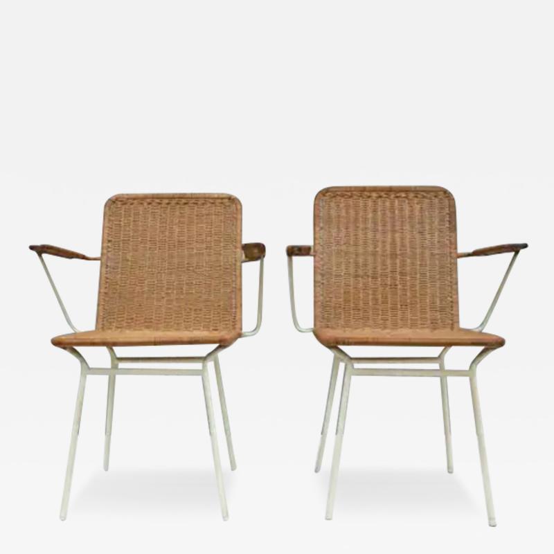 Carlo Hauner Brazilian Mid Century Pair of Armchairs in Cane Iron by Carlo Hauner c 1950s