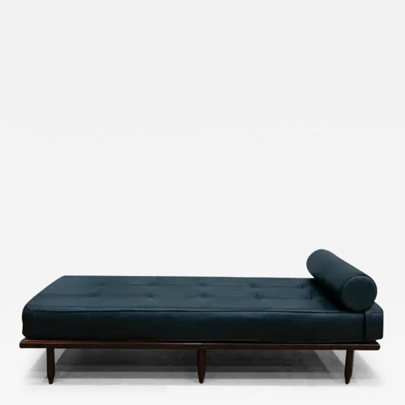 Carlo Hauner Brazilian Modern Daybed in Hardwood Black Leather Carlo Hauner Brazil 1950s