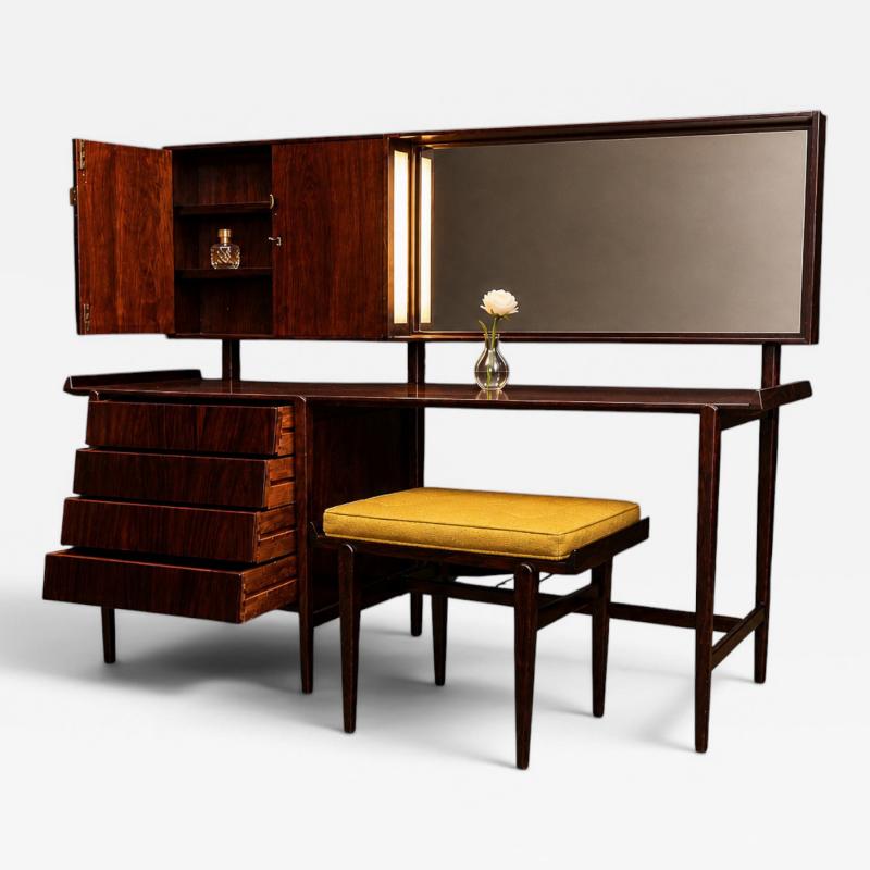 Carlo Hauner Brazilian Modern Dresser with Stool in Rosewood Carlo Hauner for Forma