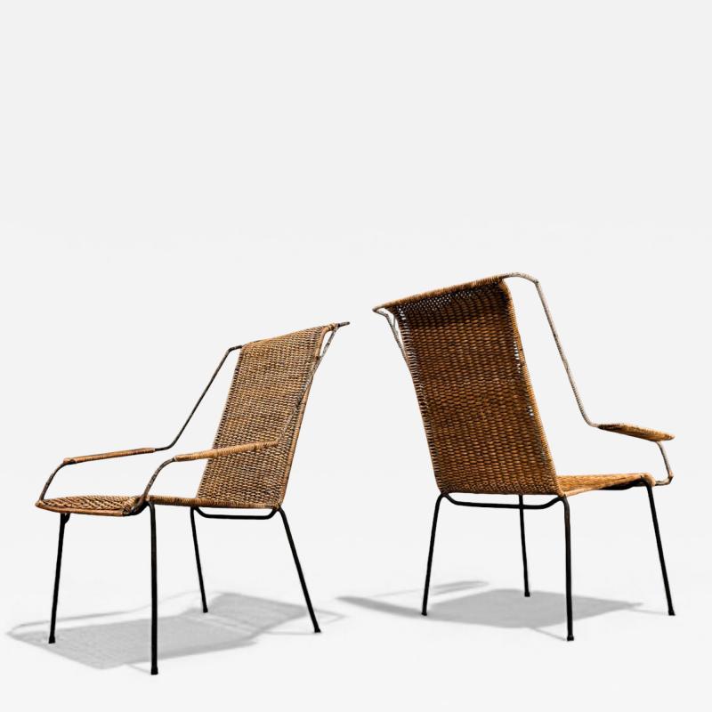 Carlo Hauner Brazilian Modern Pair of Armchairs Cane Iron Carlo Hauner 1950s