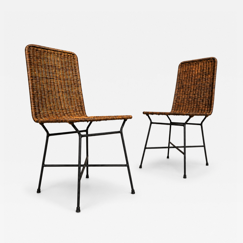 Carlo Hauner Brazilian Modern Pair of Chairs in Iron Wicker by Carlo Hauner Brazil 1950s