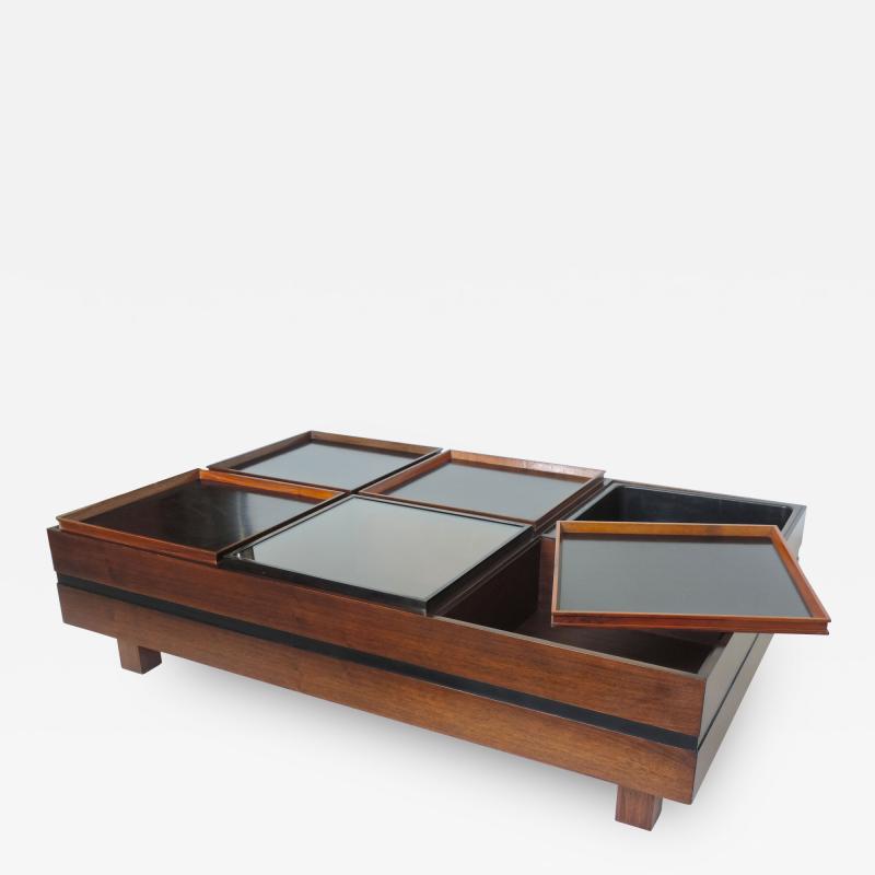 Carlo Hauner Carlo Hauner Large Coffee Table with Various Compartments for Forma Italy 1960s