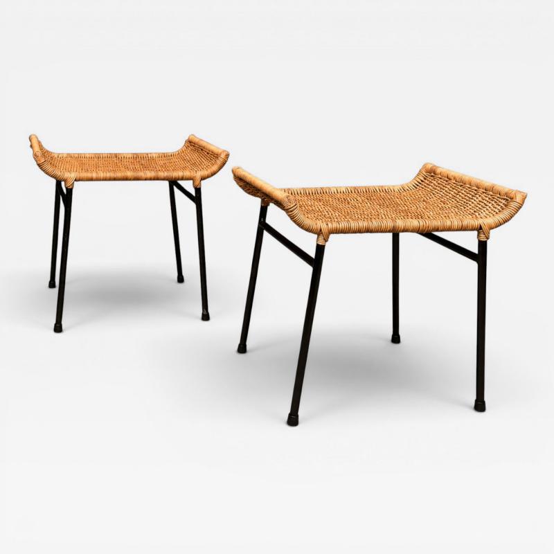 Carlo Hauner Pair of Caned Stools with Iron Frame by Carlo Hauner Forma Lot 851C