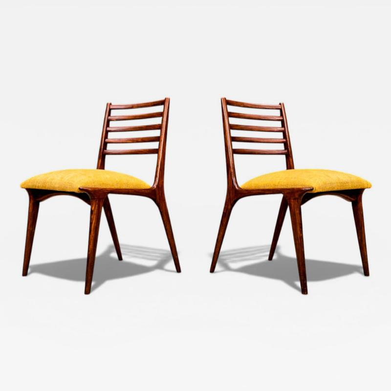 Carlo Hauner Set of 2 Chairs in Rosewood Yellow Linen Canvas Carlo Hauner Lot 254A