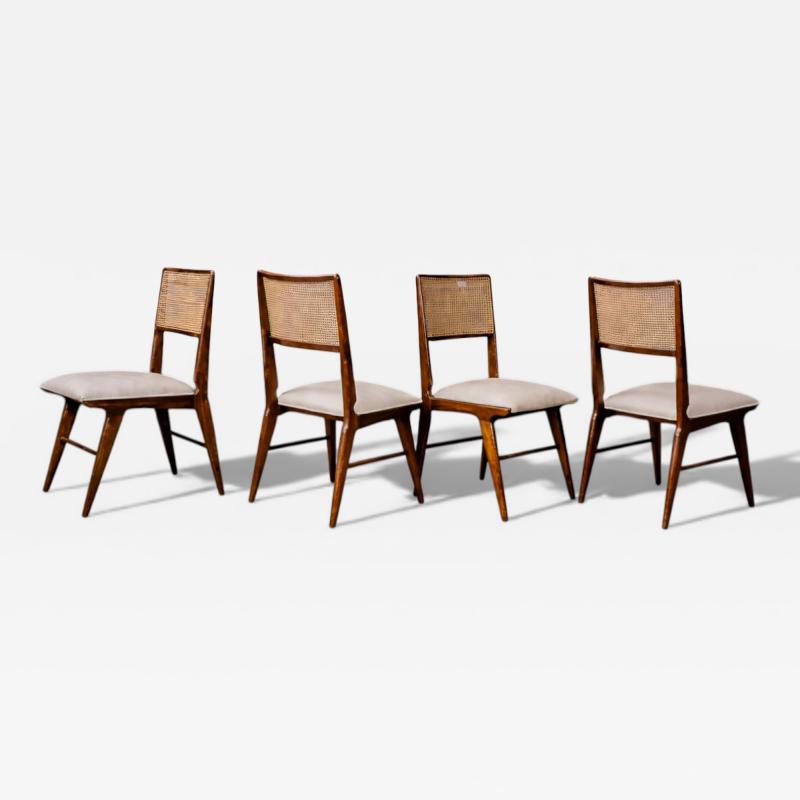 Carlo Hauner Set of 4 Chairs in Wood Caning Leather Carlo Hauner 1960s