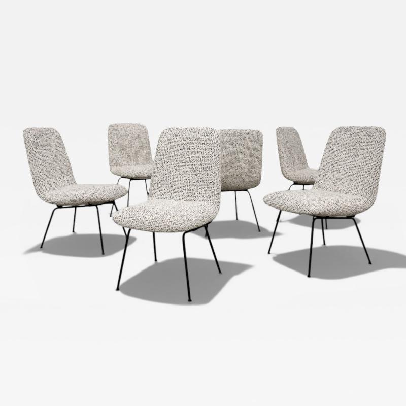 Carlo Hauner Set of Six Dining Chairs in Metal and Boucle by Carlo Hauner Brazil 1950s
