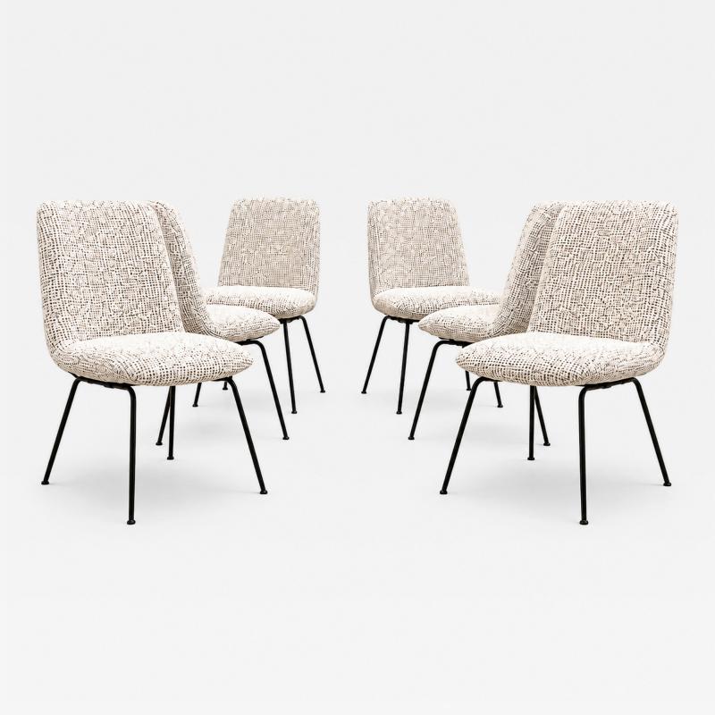Carlo Hauner Set of Six Dining Chairs in Metal and Boucle by Carlo Hauner Brazil