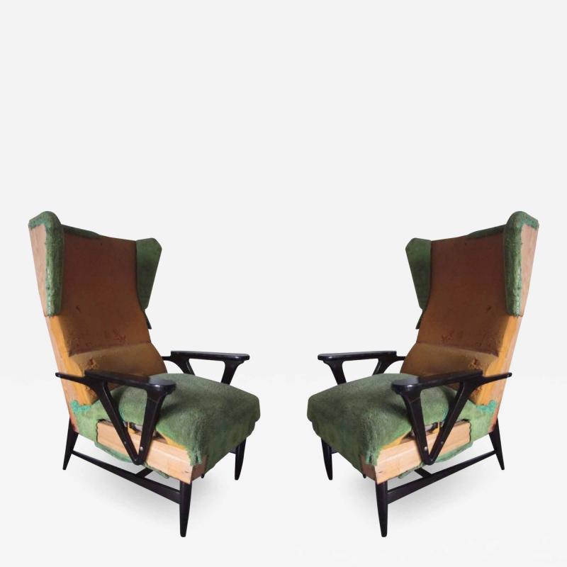 Carlo Mollino Large Mid Century Modern Wing back Lounge Chairs Carlo Mollino Attributed Pair