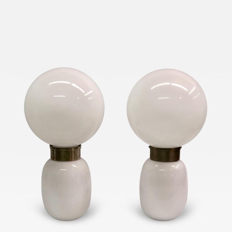 Carlo Nason Large Italian Mid century Modern White Blown Glass Table Lamps Carlo Nason