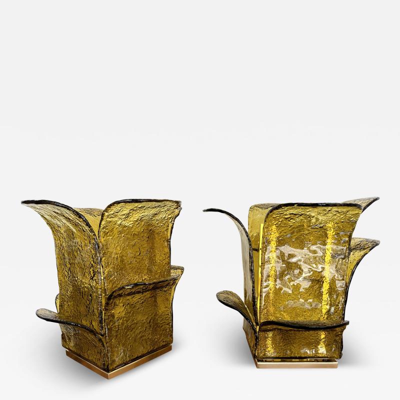 Carlo Nason Pair of Cactus Lamps Murano Glass Brass by Carlo Nason for Mazzega Italy 1970s