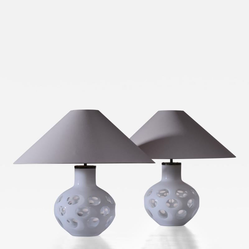 Carlo Nason Pair of Carlo Nason Moon table lamps for Mazzega