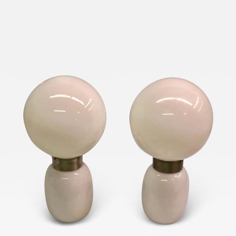 Carlo Nason Pair of Large Italian Radical Design Mid century White Murano Glass Table Lamps