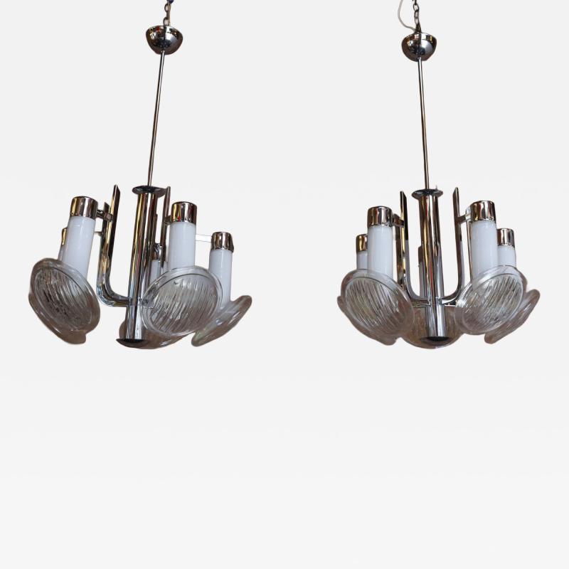 Carlo Nason Pair of Vintage Italian Headlight Chandeliers by Carlo Nason for Mazzega
